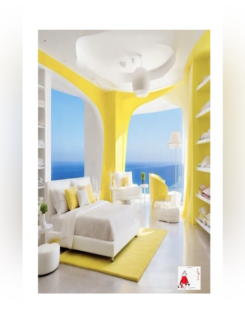 HANDCRAFTED Modern Yellow and White Bedroom Decor digital art print by me NWT